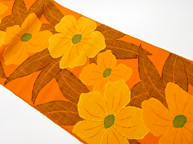 JAPANESE KIMONO / VINTAGE NAGOYA OBI / TSUMUGI / WOVEN FLORAL PLANTS